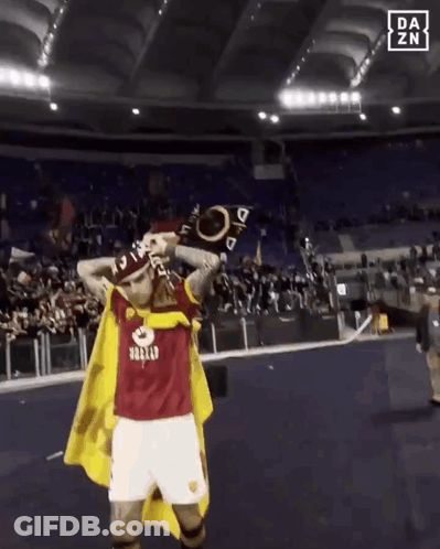 Man In Red And Yellow Roma Jersey GIF