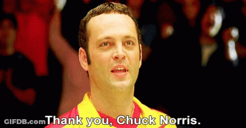 Man In Red And Yellow Shirt Saying Thank You To Chuck Norris GIF