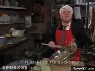 Man In Red Apron Says I'm Making Turducken GIF