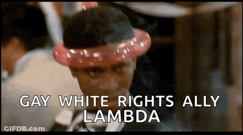 Man In Red Balloon Hat Saying Gay Rights GIF