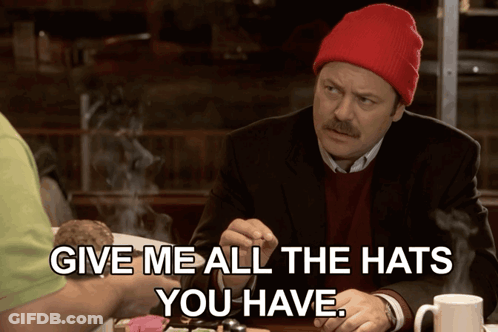 Man In Red Beanie Saying Give Me All The Hats GIF
