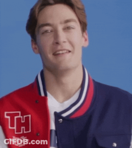 Man In Red-Blue Varsity Jacket With H GIF