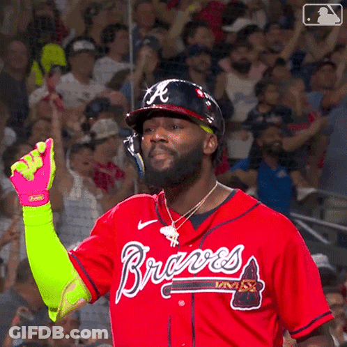 Man In Red Braves Jersey Giving Thumbs Up GIF