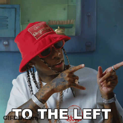 Man In Red Bucket Hat And Sunglasses Pointing Left GIF