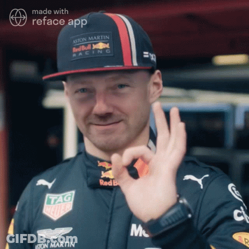 Man In Red Bull Racing Hat GIF