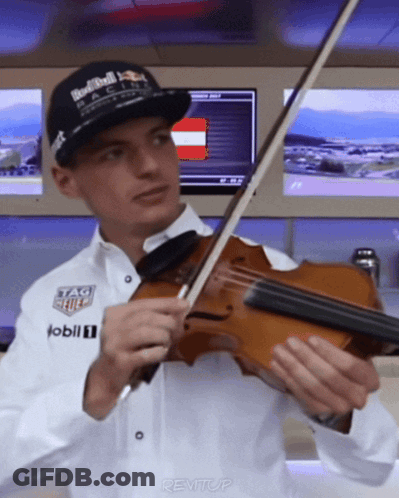 Man In Red Bull Racing Hat Playing Violin GIF