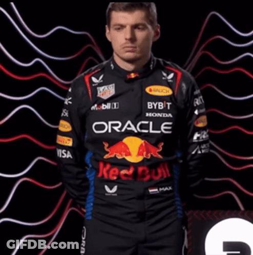 Man In Red Bull Racing Uniform With Oracle GIF
