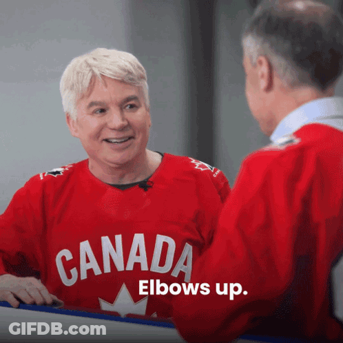 Man In Red Canada Elbows Up Shirt GIF
