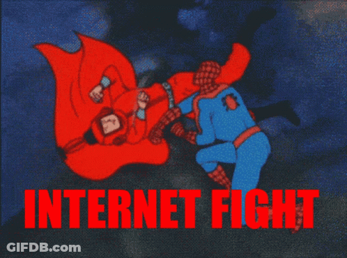 Man In Red Cape Fighting Blue Suit Internet Fight GIF