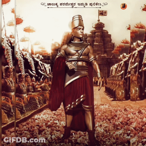 Man In Red Cape Statue Surrounded Crowd Flowers GIF