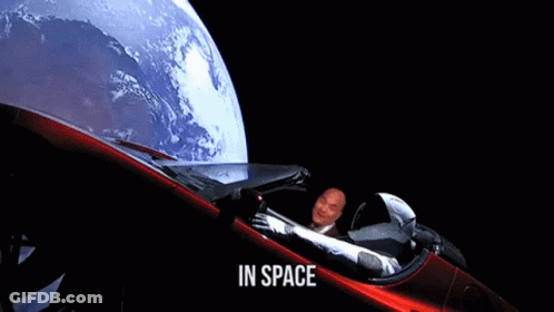 Man In Red Car With In Space On Side GIF