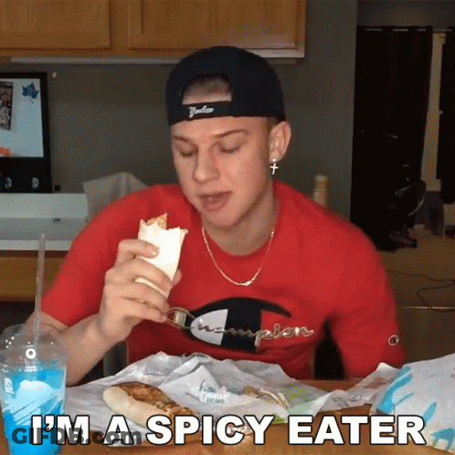 Man In Red Champion Shirt Eating Taco GIF