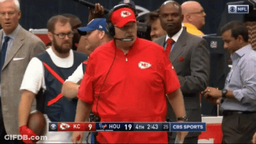 Man In Red Chiefs Hat With Football Team GIF
