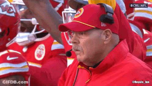 Man In Red Chiefs Hat With Football Team GIF