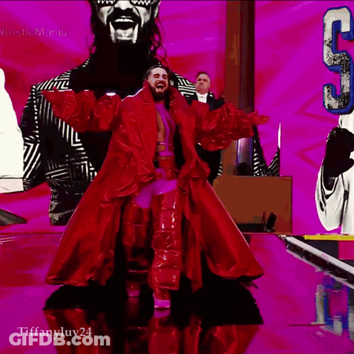Man In Red Coat Before Screen Saying Tiffanyluv24 GIF