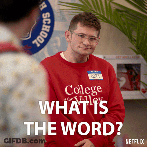 Man In Red College Of The Valley Sweatshirt Says What GIF