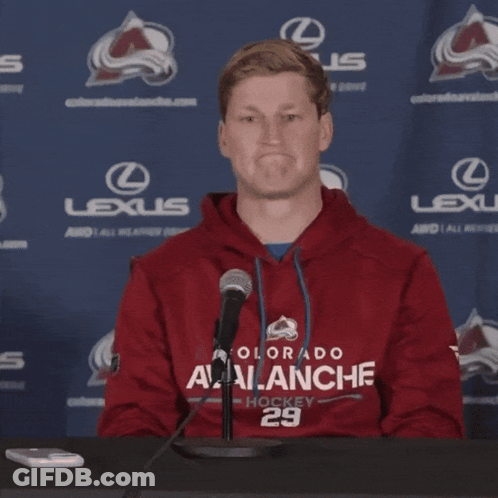 Man In Red Colorado Avalanche Sweatshirt GIF