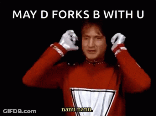 Man In Red Costume Making Funny Face Saying May D Forks B With U GIF