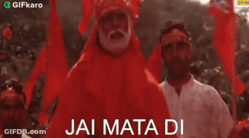 Man In Red Costume Says Jai Mata Di GIF