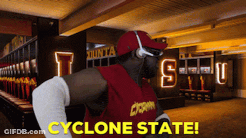 Man In Red Cyclone State Jersey In Locker Room GIF