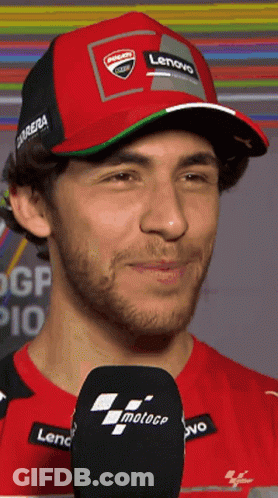 Man In Red Ducati Hat And Lenovo Shirt GIF