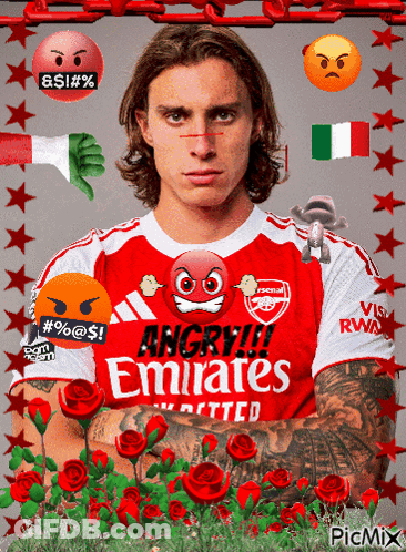Man In Red Emirates Jersey With Angry Emojis GIF