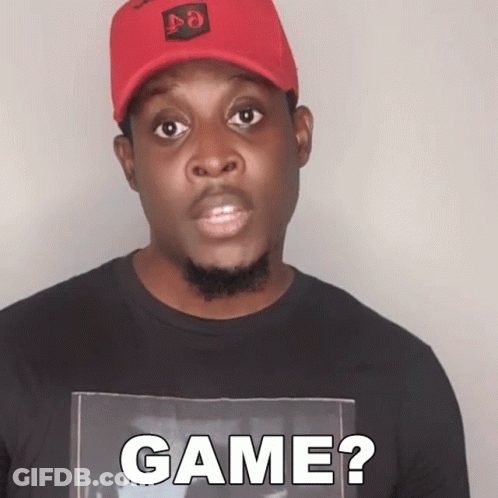 Man In Red Hat And Black Shirt Asking Game GIF