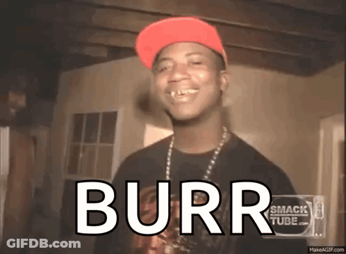 Man In Red Hat And Black Shirt Saying Burr GIF