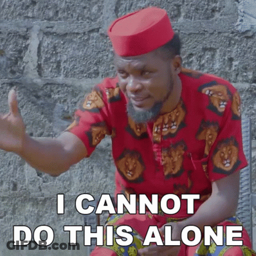 Man In Red Hat And Lion Shirt Says I Cannot Do This Alone GIF