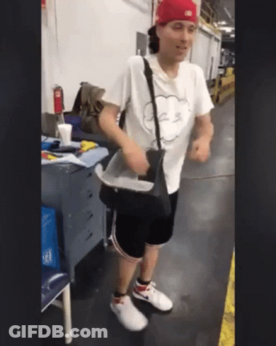 Man In Red Hat And White Shirt Dancing GIF