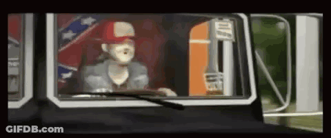Man In Red Hat Driving Truck With Confederate Flag GIF