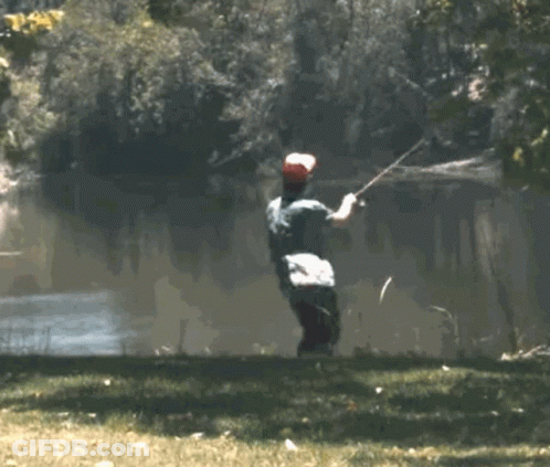 Man In Red Hat Fishing GIF