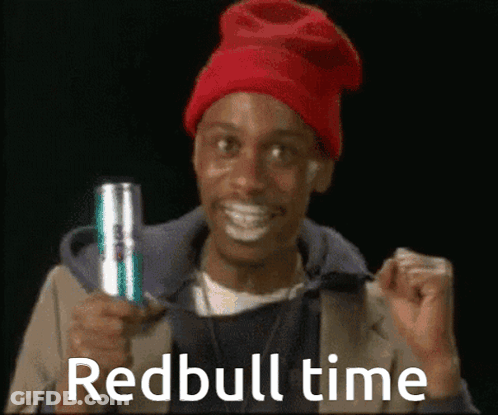 Man In Red Hat Holding Redbull Can GIF