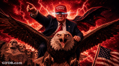 Man In Red Hat Saying America Is Back Rides Eagle GIF