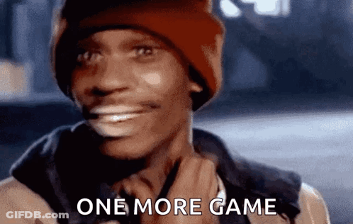 Man In Red Hat Smiling Says One More Game GIF