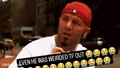 Man In Red Hat Weirded Out GIF