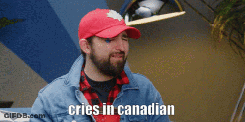 Man In Red Hat With Maple Leaf Cries In Canadian GIF