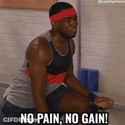 Man In Red Headband Kneeling Says No Pain No Gain GIF
