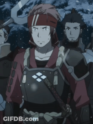 Man In Red Headband With Sword On Shoulder GIF