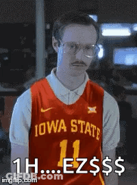 Man In Red Iowa State Jersey Saying 1H EZ $ GIF