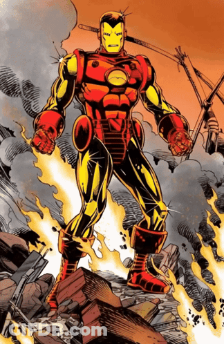 Man In Red Iron Man Suit In Front Of Cloudy Sky GIF