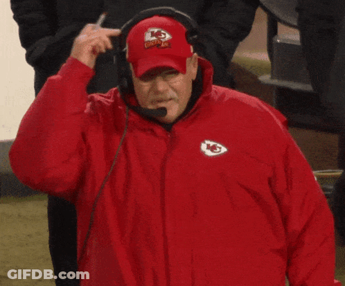 Man In Red Jacket And Chiefs Hat GIF