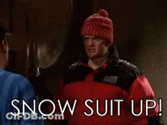 Man In Red Jacket And Hat Says Snow Suit Up GIF
