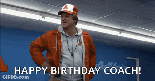 Man In Red Jacket And Red Hat Saying Happy Birthday Coach GIF