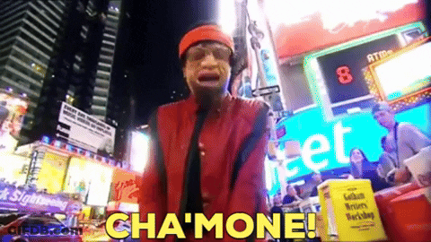 Man In Red Jacket Before Cha Mone Sign GIF