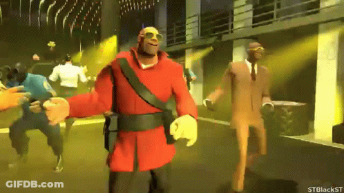 Man In Red Jacket Dancing With Another Man GIF