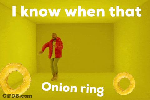 Man In Red Jacket Dancing With Onion Rings GIF