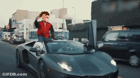 Man In Red Jacket Driving Black Lamborghini GIF