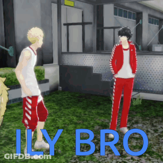 Man In Red Jacket Next To Man In White Shirt Saying Ily Bro GIF