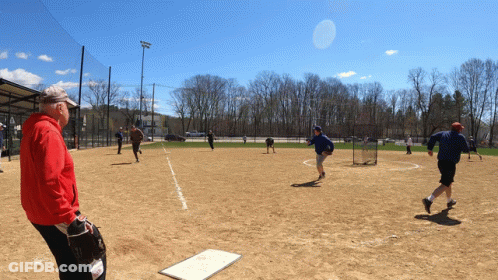 Man In Red Jacket On Baseball Field GIF
